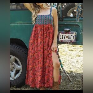 Natural Life Boho Floral Paisley Maxi Dress S Spaghetti Strap Button Back